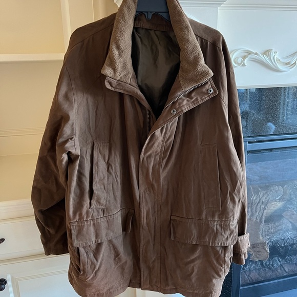 Coat Brown Jacket Mens Large Utility Suede Like